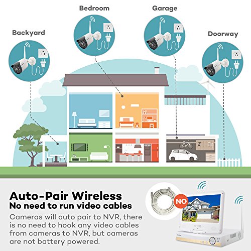 ONWOTE All-in-one 1080P HD NVR Wireless Home Security Camera System Outdoor with 10.1" LCD Monitor, 1TB Hard Drive, 4 80ft Night Vision Surveillance Camera, Remote Home Monitoring System, Plug n Play - Thumbnail 2