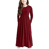 storeofbaby Girls Casual Maxi Floral Dress Long Sleeve Holiday Dresses with Pockets