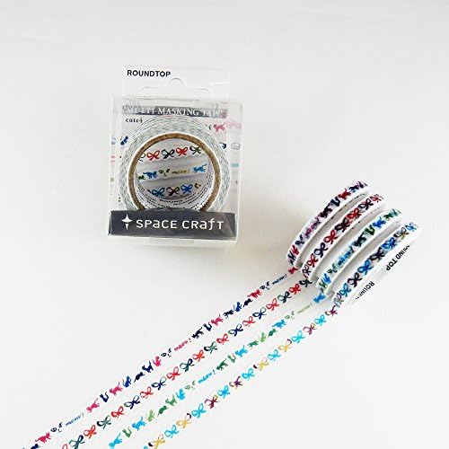 Round Top Japanese Washi Slim Masking Tape, Space Craft, 5mm,Set of 4 (Ribbons &amp; Cats [ SC-MK-074 ])