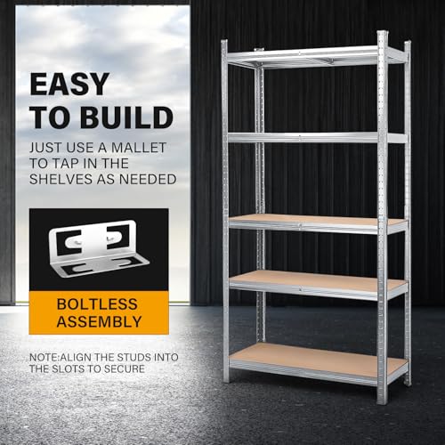 MasterSpec 2PCS 5-Tier Garage Shelving, Heavy Duty Steel Storage Rack with Boltless Assembly & Adjustable Height, 60"x28"x12" Storage Shelves for Garage, Warehouse, Basement