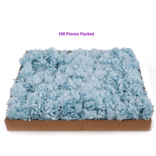 Larksilk Blue Silk Carnation Picks, Artificial Flowers for Weddings, Decorations, DIY Decor, 100 Count Bulk, 3.5" Carnation Heads with 5" Stems