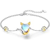 CUOKA MIRACLE Fox Bracelet for Women 925 Sterling Silver Link Bracelet Moonstone Fox Jewelry Gifts for Women Animal Bracelets on Birthday Mother's Day