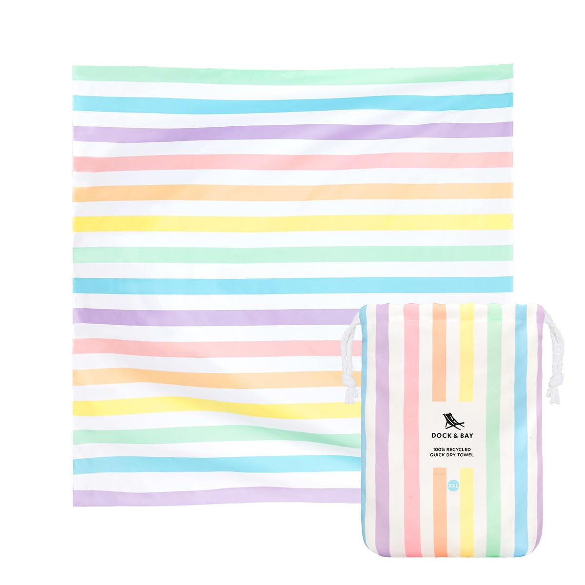Dock & Bay Quick Drying Towel - for Sports & Gym - Compact, Lightweight - 100% Recycled - Includes Bag - Summer - Unicorn Waves, Double Extra Large (180x200cm, 70x78)