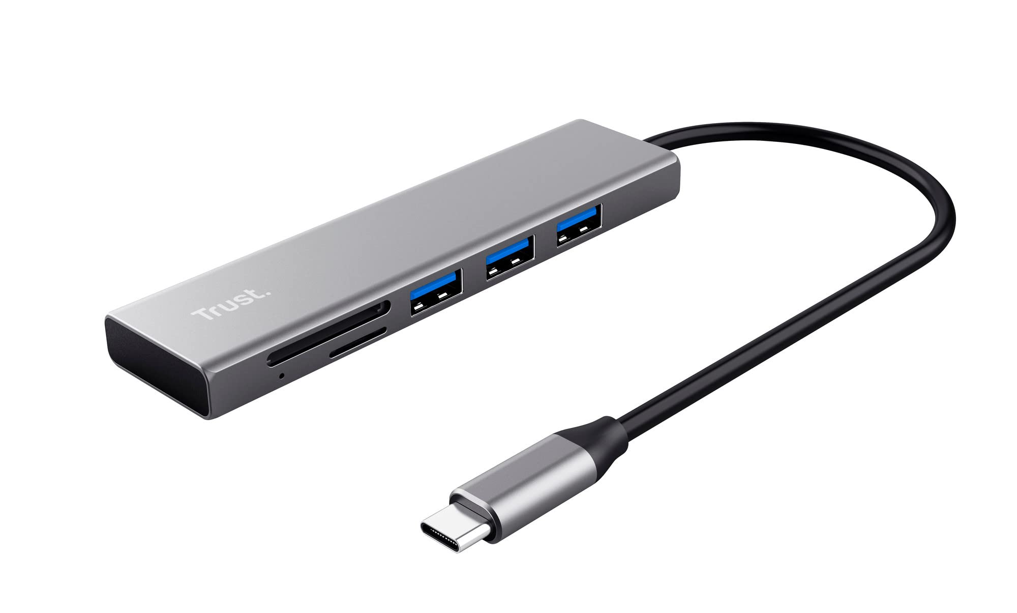 Trust 24191 Halyx Fast USB-C Hub and Card reader, 3 Extra Ports, 5Gbps with USB 3.2 Gen 1, SD and micro-SD card reader 104 MB/s, (micro) SD, SDHC and SDXC up to 2 TB