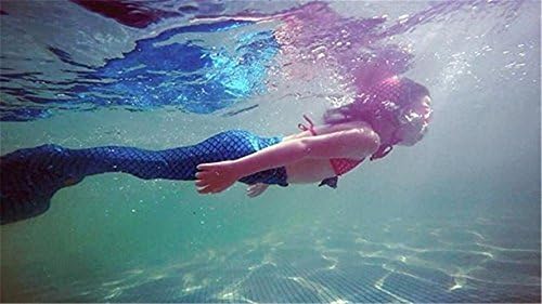 3Pcs Set Kids Girls Mermaid Tail Swimming Bikini Set Swimwear Mono Fin Swim Set (120(6~8Years),Rose Top+Panties+Blue Mermaid Tail+Monofin)