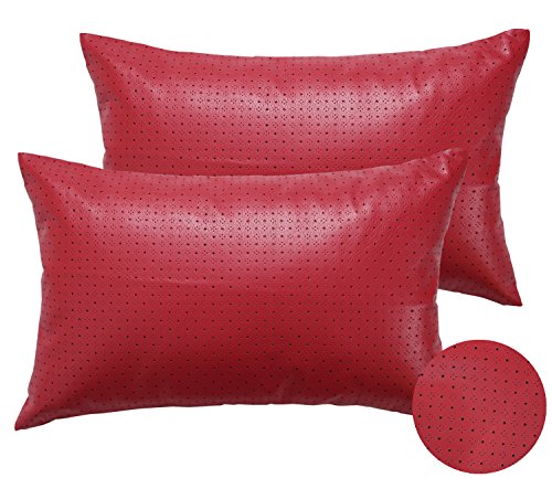 Deconovo Christmas Decorative Star Perforated Pattern Luxury Solid Faux Leather Throw Pillow Covers Cushion Covers for Sofa 12 x 18 Inch Red Set of 2