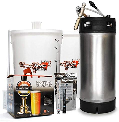 Home Brew Online Complete Starter Kit with Stainless Steel Keg - Festival Golden Stag