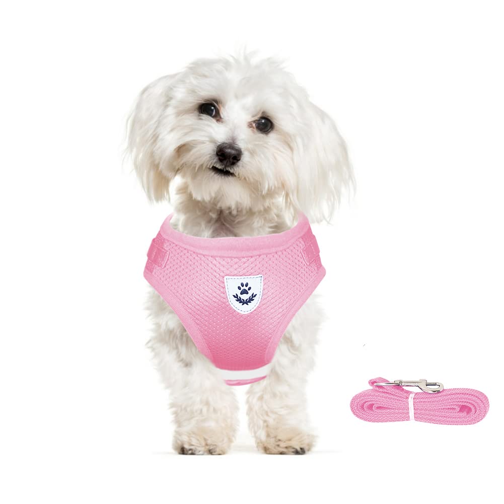 meioro No Pull Dog Harness,Reflective Adjustable Step-in Puppy Vest Harnesses with Soft Padded Mesh and Leash,Lightweight Escape Proof Pet Harness for Small Medium Dogs Cats (X-large, Pink)