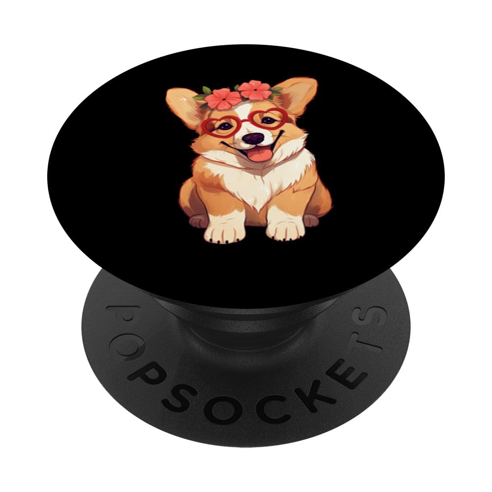 Welsh Corgi Wearing Red Glasses And Headband Bandana PopSockets Swappable PopGrip