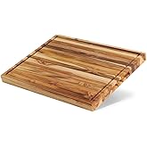 GREENIDEA Teak Wood Cutting Board, Butcher Block With Juice Groove and Handle, Knife Friendly, Reversible, Large Teak Edge Grain Wood (24x18x1.5 Edge Grain)