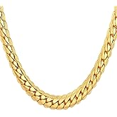 U7 Men Stainless Steel Necklace Cuban Link Chain, Flat Curb Chain Necklaces Unisex, Silver/Black/Gold Plated Chunky Hip Hop Neck Chain, 6mm/9mm Width, 18-32 Inches Length Jewelry for Mens Women