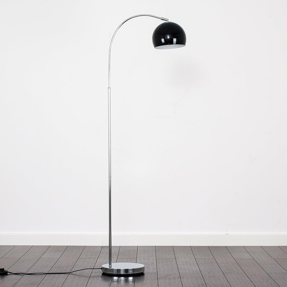 Modern Designer Style Polished Chrome Curved Stem Floor Lamp with a