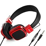 On Ear Headphones, Jelly Comb Wired Stereo Lightweight Foldable Headphones Headband Headsets with Microphone 3.5mm for Cellphones Smartphones Iphone Laptop Computer Mp3/4 Earphones (Black and Red)