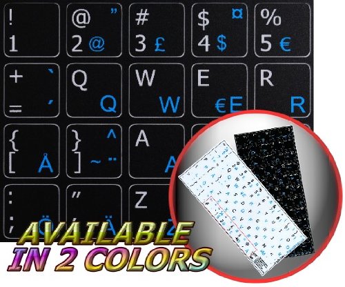 SWEDISH/FINISH - ENGLISH NON-TRANSPARENT KEYBOARD DECALS BLACK OR WHITE BACKGROUND (14x14) FOR DESKTOP, LAPTOP AND NOTEBOOK (Black Background)