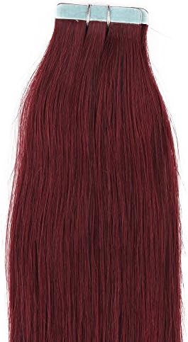 Top 16" 18" 20" 22" 24" Remy Tape-in Hair Skin Weft Real 100% Human Hair Extensions (16inch 30g/20pcs, #99J red wine)