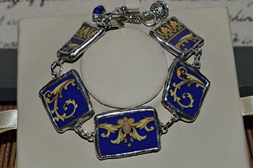 Recycled Broken Versace China Jewelry, Medusa Blue Bracelet