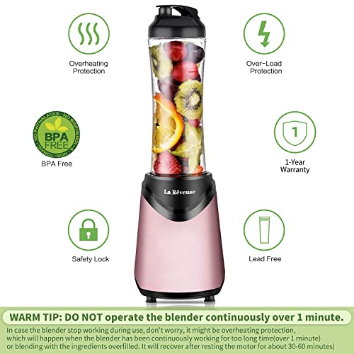 La Reveuse Smoothies Blender Personal Size 300 Watts with 18 oz BPA-Free Portable Travel Sports Bottle (Pink)