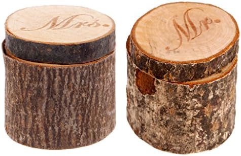 SELFON Natural Wooden Wedding Ring Box Mr Mrs Ring Jewelry Display Storage Case Engagement Gift
