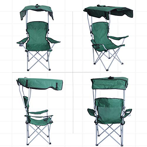 Livebest Portable Camping Chairs with Shade Canopy Original Green-Armrest Cup Holder & Carry Bag Folding Chairs for Outdoor Camping Hiking Beach, Heavy Duty 250lbs,30"Lx17"Wx50"H