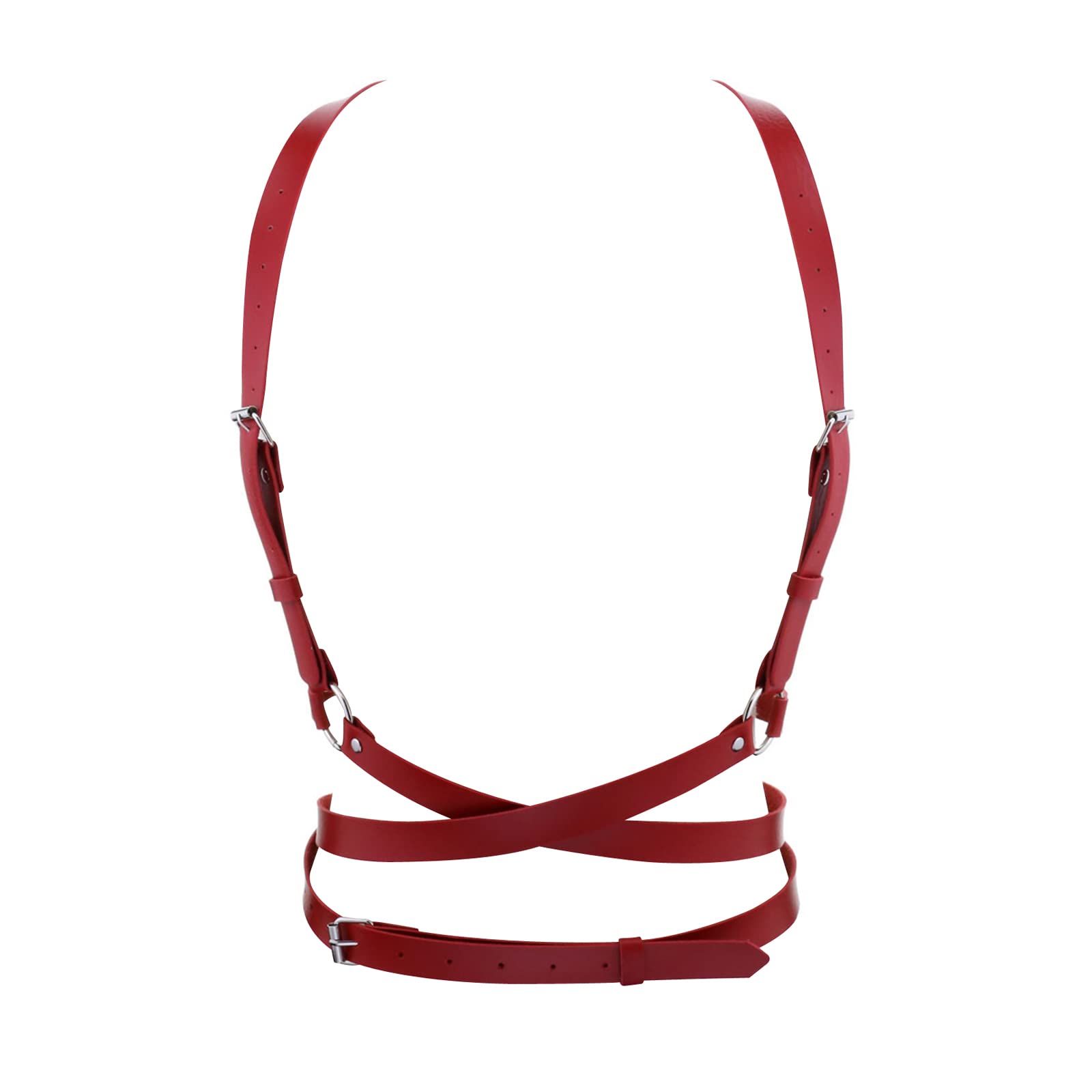 Photo 1 of eYLun Women Leather Harness Punk Body Waist Belt - Adjustable Red