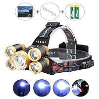 LED Headlamp Flashlight , Upgraded 12000 Lumen USB Rechargeable Headlamp, 4 Modes IPX4 Waterproof 5 Bright CREE LED Zoomable Head Lamp with Adjustable Strap for Camping Cycling Hiking Outdoor Hard Hat