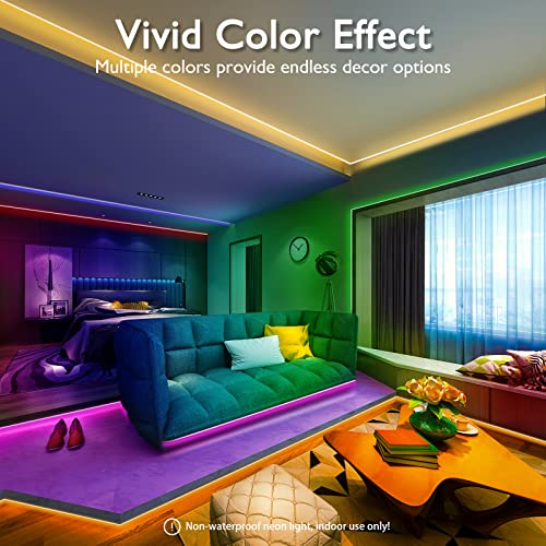 Brillihood Smart Neon Rope Light, 5M/16.4Ft Music Sync RGB Mini Neon LED Strip Lights with App Control & IR Remote, 24V Neon Rope Lighting for Indoor Bedroom, Wall Decor, Compatible with Alexa