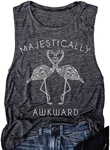 SuperCimi Majestically Awkward Graphic T-Shirt Muscle Tees Flamingo Workout Tank Top Funny Shirt