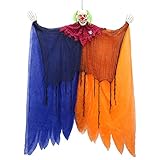 Halloween Haunters 6 Foot Hanging Skeleton Circus Clown with LED Flashing Eyes Prop Decoration - Life-Size Scary Skull Face and Neon Green Hair - Haunted House Graveyard Entryway Display