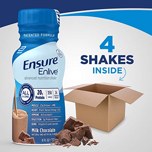 ENSURE ENLIVE MEAL REPLACEMENT SHAKE, 20G PROTEIN, 350 CALORIES, ADVANCED NUTRITION PROTEIN SHAKE, MILK CHOCOLATE, 8 FL OZ (PACK OF 4)