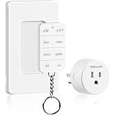 Remote Control Outlet with Timer, WILAWELS Indoor Outlet Timer with Remote, 100FT Wireless Control Range, 15A/1875W, Remote Outlet Switch Countdown Time for Household Appliances W13RC1106