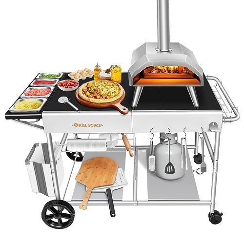 GRILL FORCE Pizza Oven Table with Pizza Topping Station,Movable Pizza Oven Stand,Pizza Oven Cart
