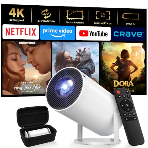 Telonixium Mini Projector, Full HD 1080P with 4K Support, Portable Projector with Carrying Case, 270° Rotation, Electric Keystone, 200" Screen, Low Noise ≤25dB, HDMI USB AUX, Home Cinema, Projecteur
