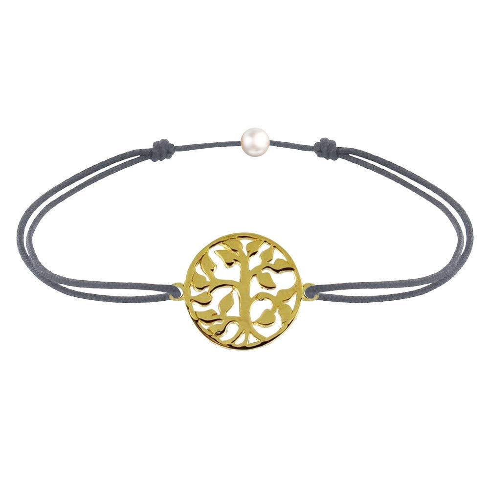 LES POULETTES BIJOUX - Gold Plated Bracelet on Waxed Cord - Life Tree - Grey — image 1