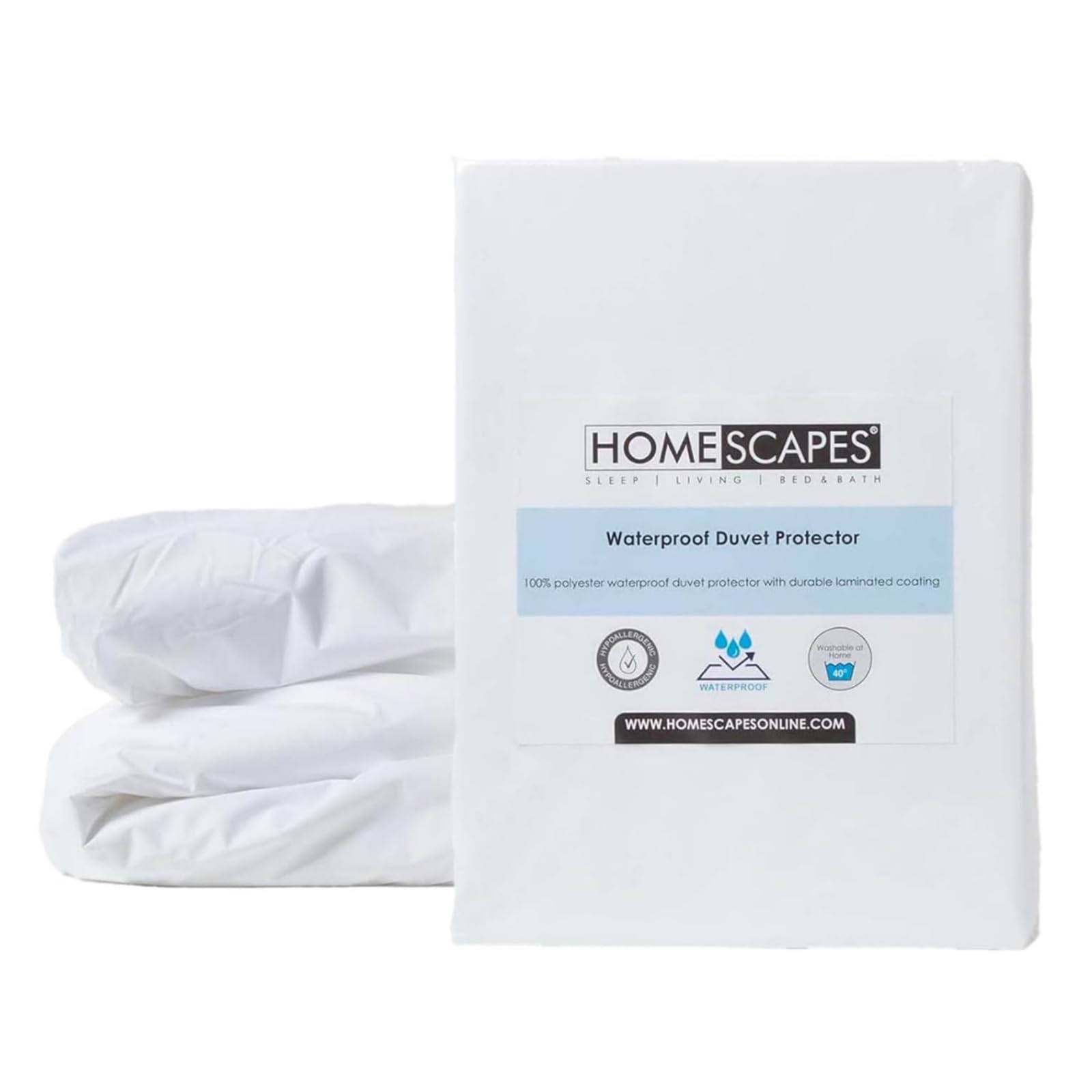 HOMESCAPES Double Waterproof Duvet Protector Hypoallergenic Anti Dust Mite Washable Protector Oeko-Tex Certified Soft & Breathable with Zip Closure