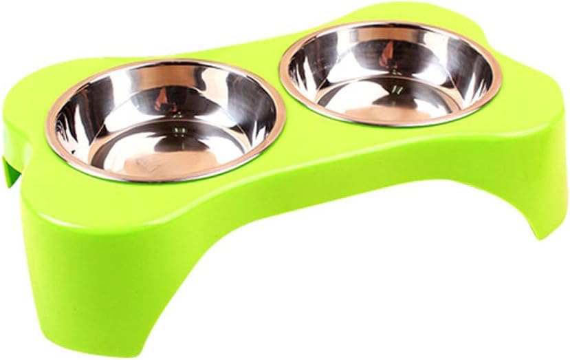 CreaTion® Stainless Steel Elevated Dog and Cat Pet Feeder,Double Bowl Raised Stand Feeding Tray for Small Dogs and Cats (Green)
