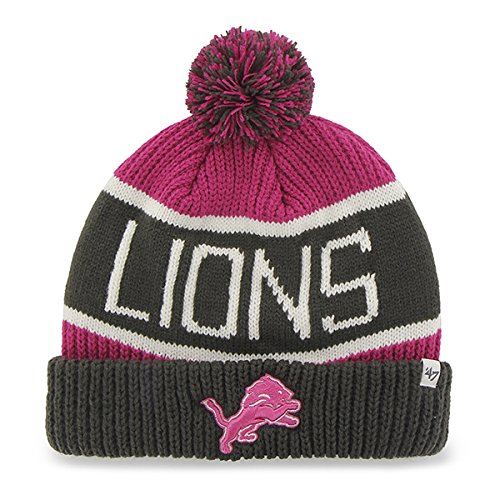 47 Brand Magenta/Pink "Calgary" Beanie Hat with Pom - NFL BCA Cuffed Winter Knit Toque Cap (Detroit Lions) - Thumbnail 2