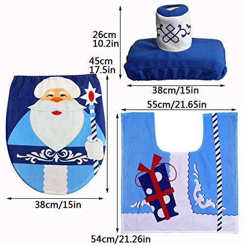 Nesee Christmas Toilet Seat Cover Set, Toilet Seat Cover and Rug Set with Tank Lid Cover, Floor Rug Mat and Tissue Box Cover for Christmas Bathroom Decoration - Thumbnail 3