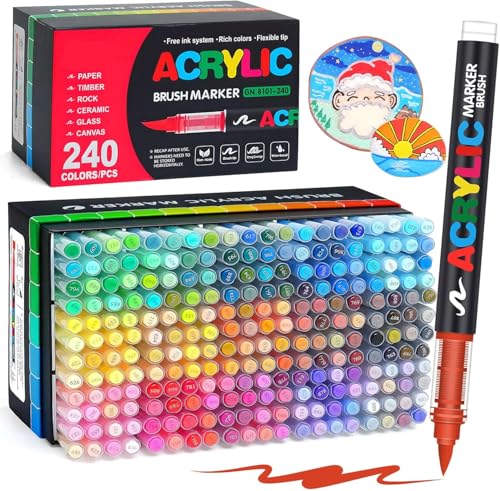 Laconile 240 Farben Acrylstifte für Steine Wasserfest, Brush Tip Acrylic Pens Set, Schnelltrocknend und Ungiftig, Ideal Acrylstifte zum Bemalen für St