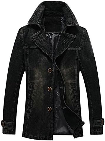 Hokny TD Men's Outwear Button Windbreaker Denim Trench Coats Blazer Jackets Black XXL