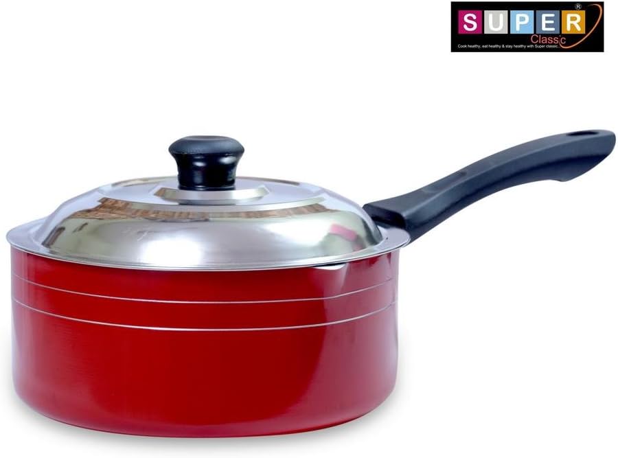 Super Classic 2.6mm Aluminium Non-Stick Sauce Pan, 18 cm, 1.9 LTR, Red Color