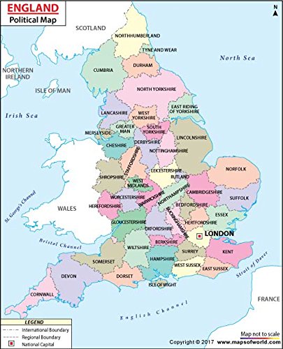 Amazon Com England Political Map Laminated 36 W X 44 27
