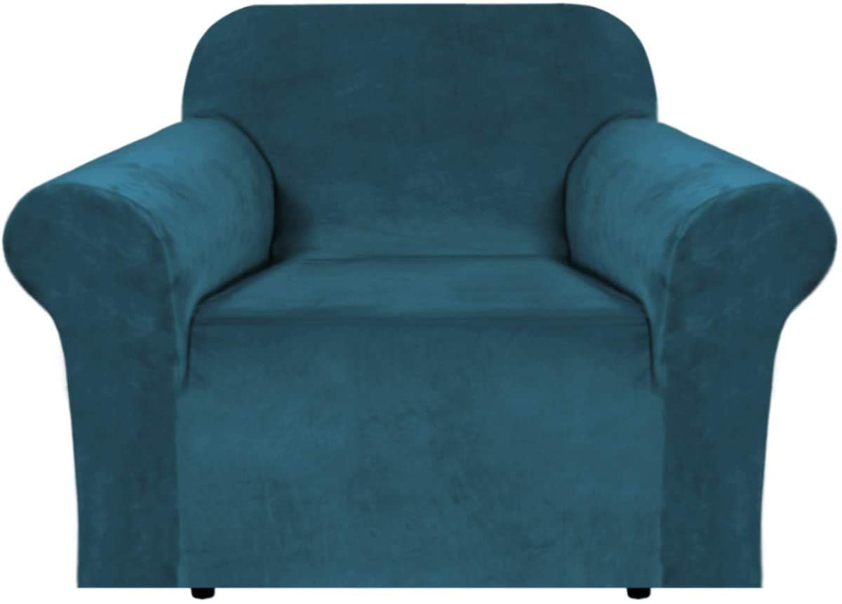 BellaHills Real Velvet Stretch Sofa Covers Couch Covers Sofa Slipcovers Furniture Protector for Sofas | Form Fitted with Elastic Bottom, Ultra Thick Soft Non Slip Covers (1 Seater, Deep Teal)