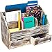 Excello Global Products Distressed Wood Office Desk Organizer: Includes 6 Compartments and 2 Drawers to Organize Desk Accessories, Mail, Pens, Notebooks, Folders, Pencils and Office Supplies (Brown)
