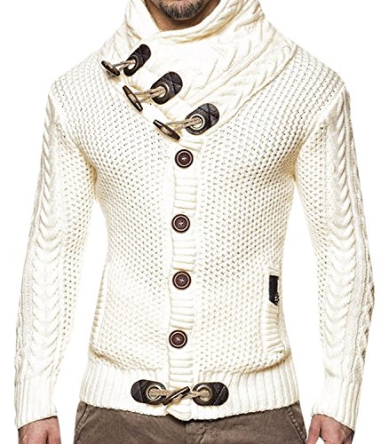 Puwany Mens Sweaters Turtleneck Cable Knit Button Down Cardigans Chunky Casual Fall Winner Coat
