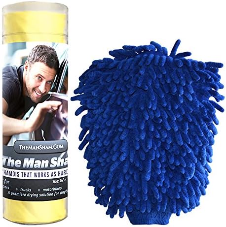 Man Sham Wash Mitt and Original Chamois Car Care Kit - Great for Auto Detailing