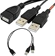 HIGHROCK 30cm USB 2.0 a Power Enhancer Y 1 Female to 2 Male Data Charge Cable Extension Cord
