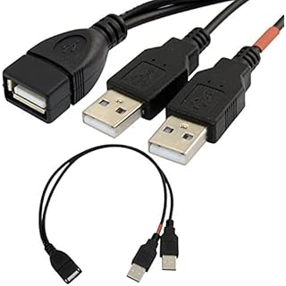 HIGHROCK 30cm USB 2.0 a Power Enhancer Y 1 Female to 2 Male Data Charge Cable Extension Cord