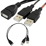 HIGHROCK 30cm USB 2.0 a Power Enhancer Y 1 Female to 2 Male Data Charge Cable Extension Cord(1pc)