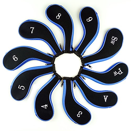 Aree Golf Club Covers,Neoprene Zippered Headcover For Golf Club Iron Head Covers Set For All Standard Clubs 10 PCS