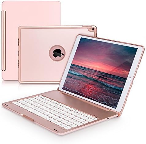 New iPad Pro 10.5 Keyboard Case,iLuen Protective Ultra Slim Shell Folio Stand Auto Sleep/Wake Case with 7 Colors Backlit Wireless Bluetooth Keyboard for 2017 iPad Pro 10.5 Model A1701/A1709(Rose Gold)